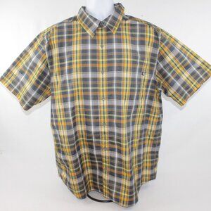 Marmot Yellow Grey Black Checkered Button Up Short Sleeve Shirt XXL